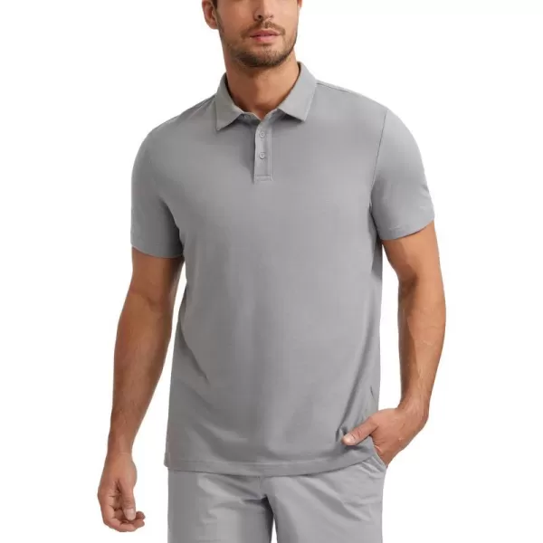 CRZ YOGA Mens Golf Polo Shirts Short Sleeve Moisture Wicking Athletic Shirt Sports Casual Pique TShirtsSilver Gray