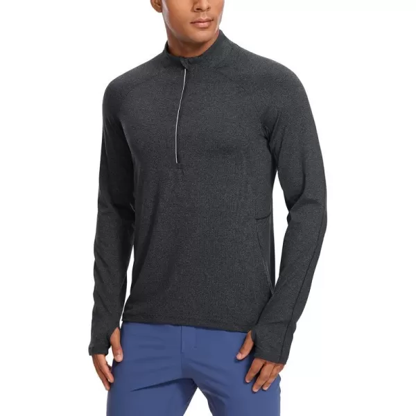 CRZ YOGA Mens Half Zip Golf Pullover Athletic Long Sleeve TShirts Mock Neck 12 Workout Running Sweatshirt with PocketBlack Heather