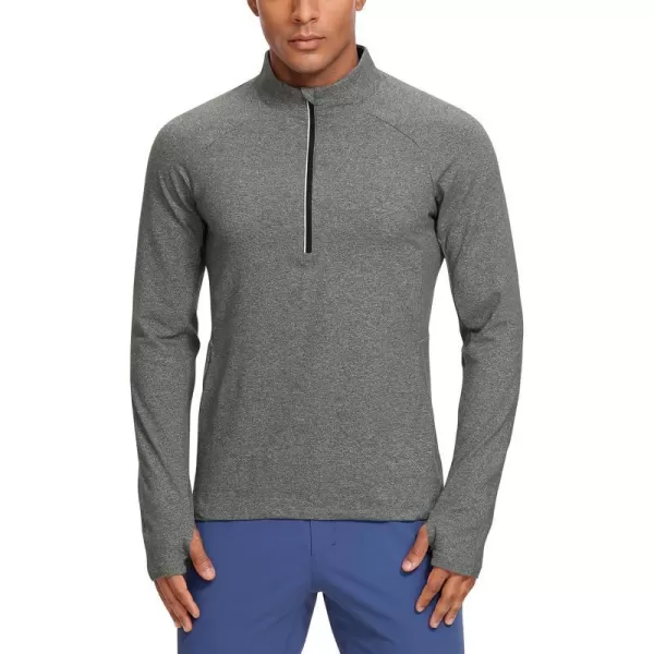 CRZ YOGA Mens Half Zip Golf Pullover Athletic Long Sleeve TShirts Mock Neck 12 Workout Running Sweatshirt with PocketGrey Heather