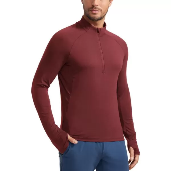 CRZ YOGA Mens Half Zip Golf Pullover Athletic Long Sleeve TShirts Mock Neck 12 Workout Running Sweatshirt with PocketNoctilucence Red