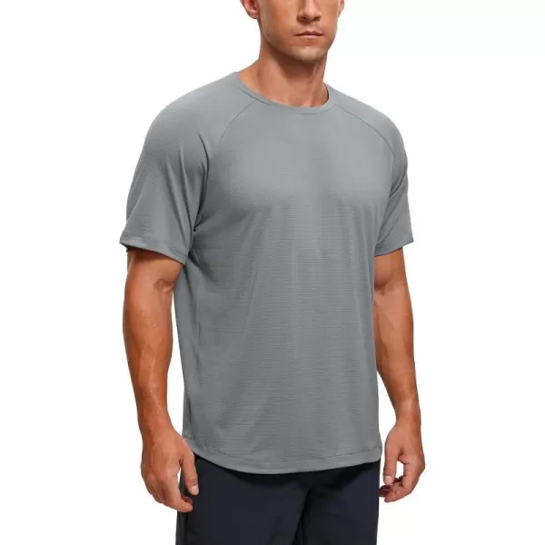 CRZ YOGA Mens Lightweight Athletic TShirts Moisture Wicking Running Workout Shirt Short Sleeve Gym TopsSilver Gray