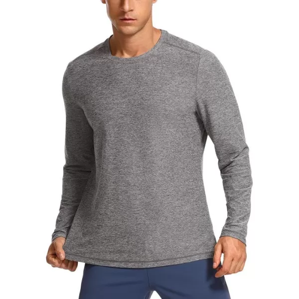 CRZ YOGA Mens Lightweight Long Sleeve TShirts Slim Fit Crew Neck Quick Dry Soft Athletic Workout Tee TopsPlatinum Heather