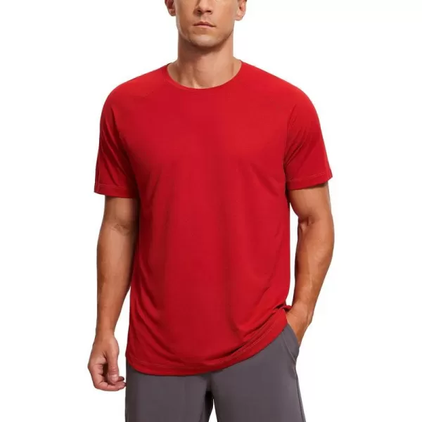 CRZ YOGA Mens Lightweight Short Sleeve TShirt Quick Dry Workout Running Athletic Tee Shirt TopsDark Red Raspberry