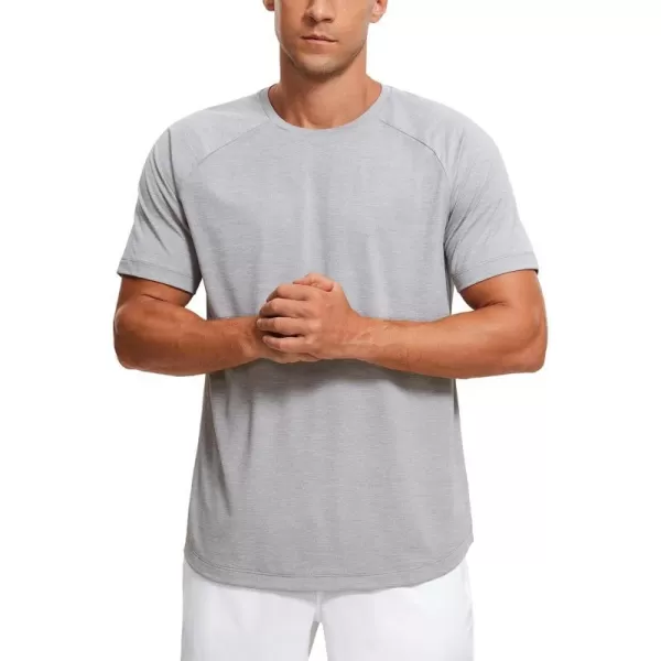 CRZ YOGA Mens Lightweight Short Sleeve TShirt Quick Dry Workout Running Athletic Tee Shirt TopsLight Gray Heather