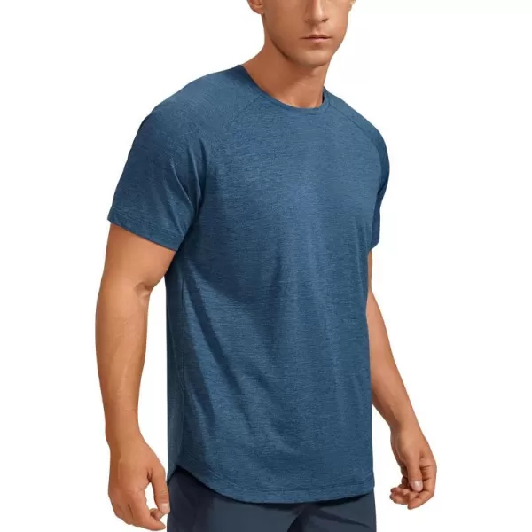 CRZ YOGA Mens Lightweight Short Sleeve TShirt Quick Dry Workout Running Athletic Tee Shirt TopsOcean Blue Heather