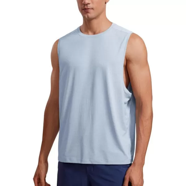 CRZ YOGA Mens Lightweight Tank Tops Quick Dry Sleeveless Athletic Running Workout Top Muscle Tee ShirtsChambray Blue Heather