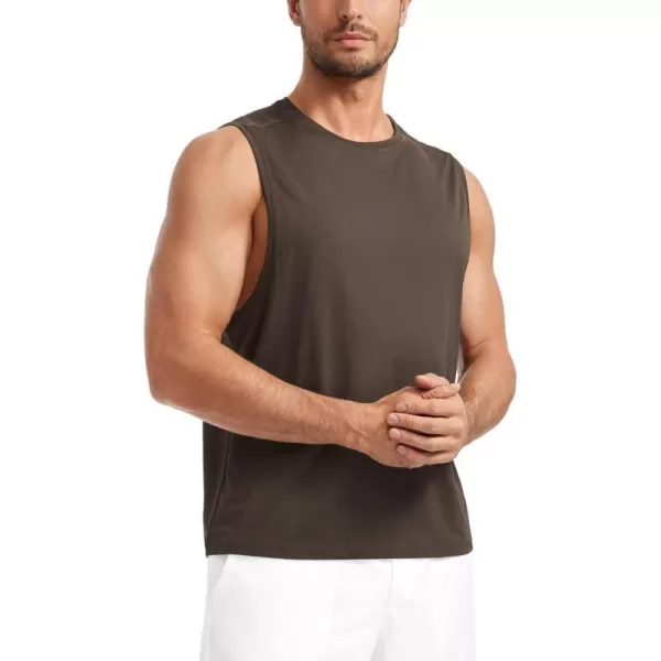 CRZ YOGA Mens Lightweight Tank Tops Quick Dry Sleeveless Athletic Running Workout Top Muscle Tee ShirtsDark Mocha