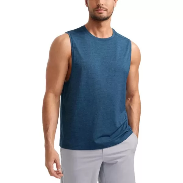 CRZ YOGA Mens Lightweight Tank Tops Quick Dry Sleeveless Athletic Running Workout Top Muscle Tee ShirtsOcean Blue Heather