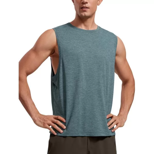 CRZ YOGA Mens Lightweight Tank Tops Quick Dry Sleeveless Athletic Running Workout Top Muscle Tee ShirtsSmoked Spruce Heather