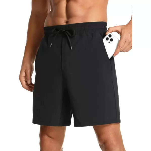 CRZ YOGA Mens Linerless Workout Shorts  7  9 Quick Dry Running Sports Athletic Gym Shorts with Pockets7 inches Black