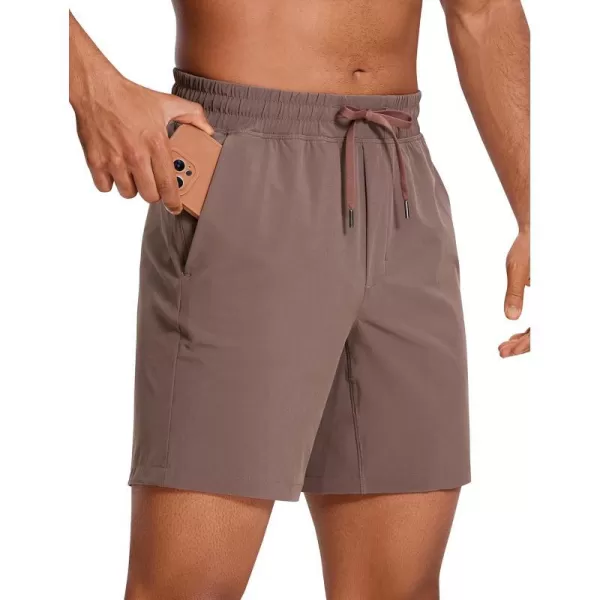 CRZ YOGA Mens Linerless Workout Shorts  7  9 Quick Dry Running Sports Athletic Gym Shorts with Pockets7 inches Brown Rock