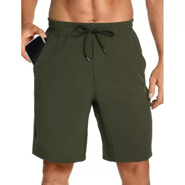 CRZ YOGA Mens Linerless Workout Shorts  7  9 Quick Dry Running Sports Athletic Gym Shorts with Pockets7 inches Dark Olive