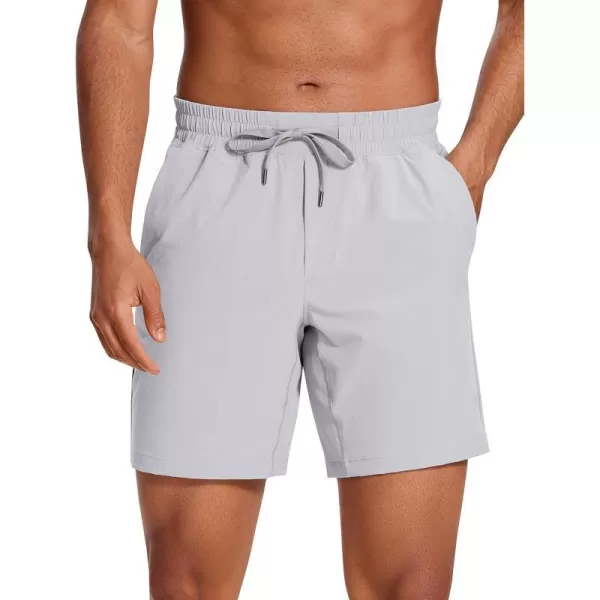 CRZ YOGA Mens Linerless Workout Shorts  7  9 Quick Dry Running Sports Athletic Gym Shorts with Pockets7 inches Gull Gray