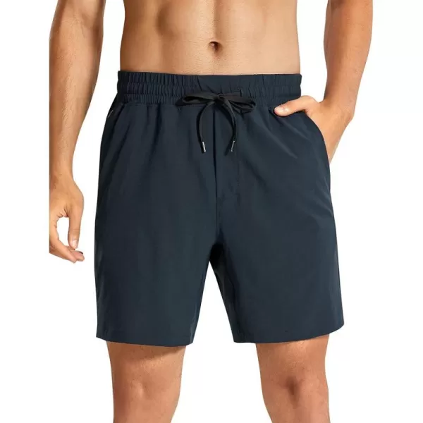 CRZ YOGA Mens Linerless Workout Shorts  7  9 Quick Dry Running Sports Athletic Gym Shorts with Pockets7 inches True Navy