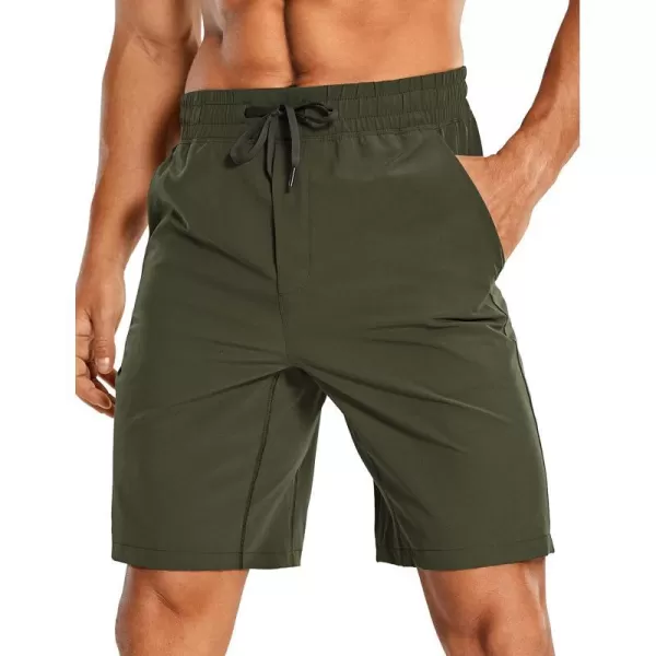 CRZ YOGA Mens Linerless Workout Shorts  7  9 Quick Dry Running Sports Athletic Gym Shorts with Pockets9 inches Dark Olive