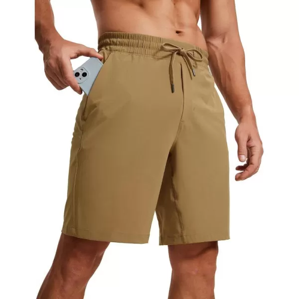 CRZ YOGA Mens Linerless Workout Shorts  7  9 Quick Dry Running Sports Athletic Gym Shorts with Pockets9 inches Khaki Sand