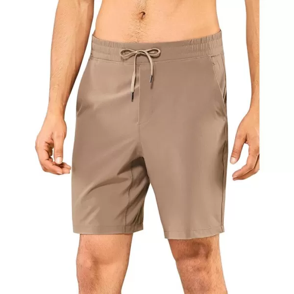 CRZ YOGA Mens Linerless Workout Shorts  7  9 Quick Dry Running Sports Athletic Gym Shorts with Pockets9 inches Mineral Brown