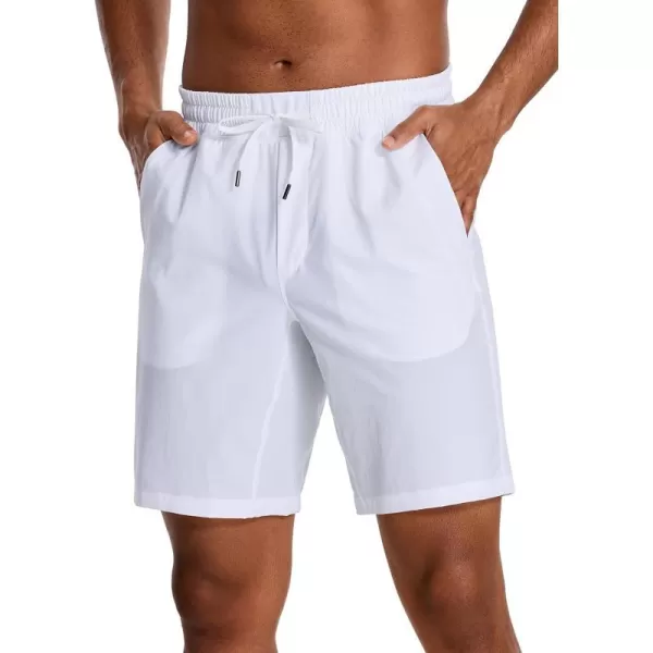 CRZ YOGA Mens Linerless Workout Shorts  7  9 Quick Dry Running Sports Athletic Gym Shorts with Pockets9 inches White