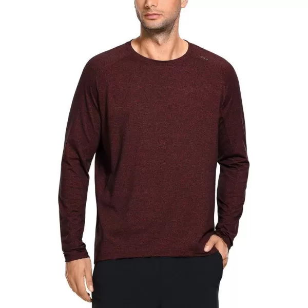 CRZ YOGA Mens Long Sleeve Tee Shirts Pullover Casual Lounge Shirts Quick Dry Running Gym Crew Neck TShirt TopsDark Red Heather