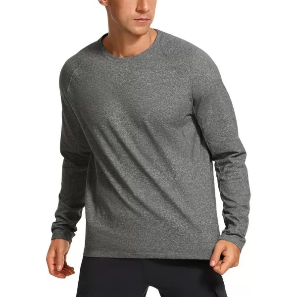 CRZ YOGA Mens Long Sleeve Tee Shirts Pullover Casual Lounge Shirts Quick Dry Running Gym Crew Neck TShirt TopsGrey Heather