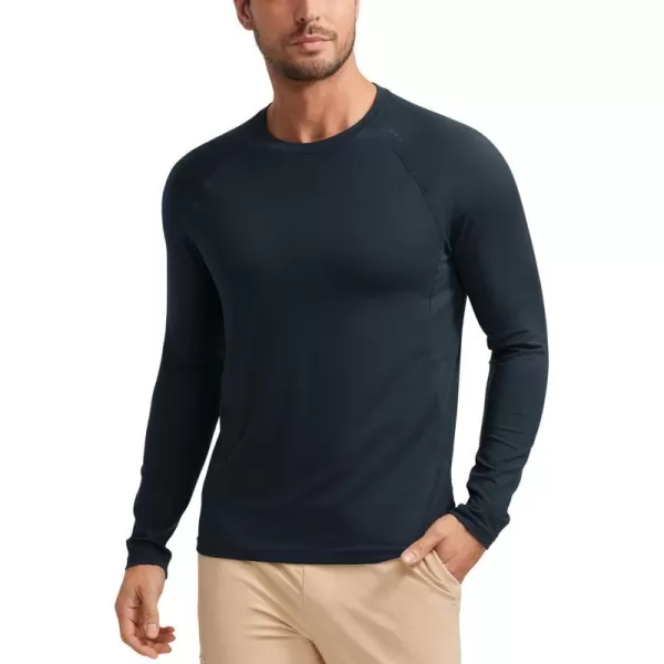 CRZ YOGA Mens Long Sleeve Tee Shirts Pullover Casual Lounge Shirts Quick Dry Running Gym Crew Neck TShirt TopsTrue Navy