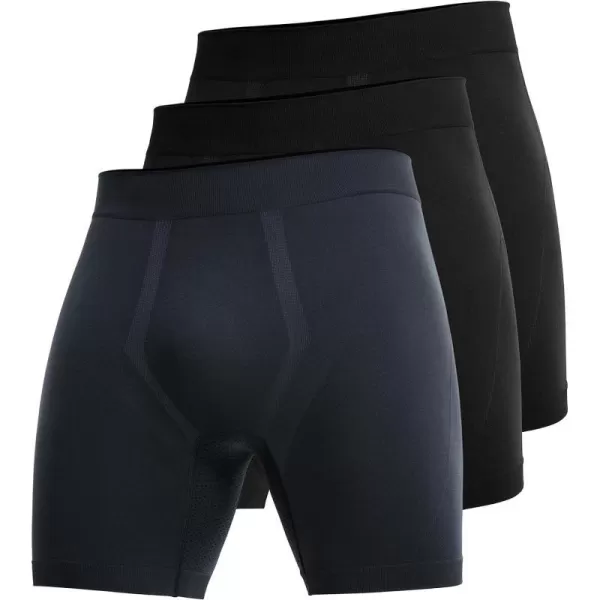 CRZ YOGA Mens Seamless 5 Boxer Briefs Breathable Sports Underwear 3PackBlackTrue Navy 3pack