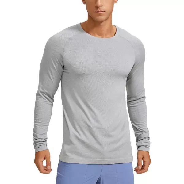 CRZ YOGA Mens Seamless Long Sleeve Tee Shirts Moisture Wicking Workout Athletic Running Shirts Breathable Gym TopsCharcoal Grey Heather