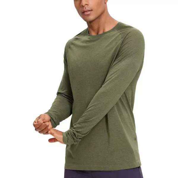 CRZ YOGA Mens Seamless Long Sleeve Tee Shirts Moisture Wicking Workout Athletic Running Shirts Breathable Gym TopsHunter Green Heather