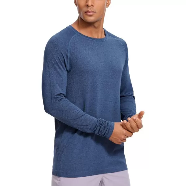 CRZ YOGA Mens Seamless Long Sleeve Tee Shirts Moisture Wicking Workout Athletic Running Shirts Breathable Gym TopsTempest Blue Heather