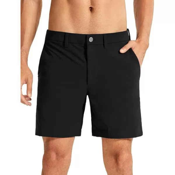 CRZ YOGA Mens Stretch Golf Shorts  79 Slim Fit Waterproof Athletic Casual Work Shorts with Pockets7 inches Black