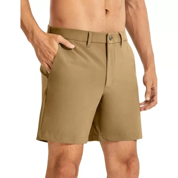 CRZ YOGA Mens Stretch Golf Shorts  79 Slim Fit Waterproof Athletic Casual Work Shorts with Pockets7 inches Khaki