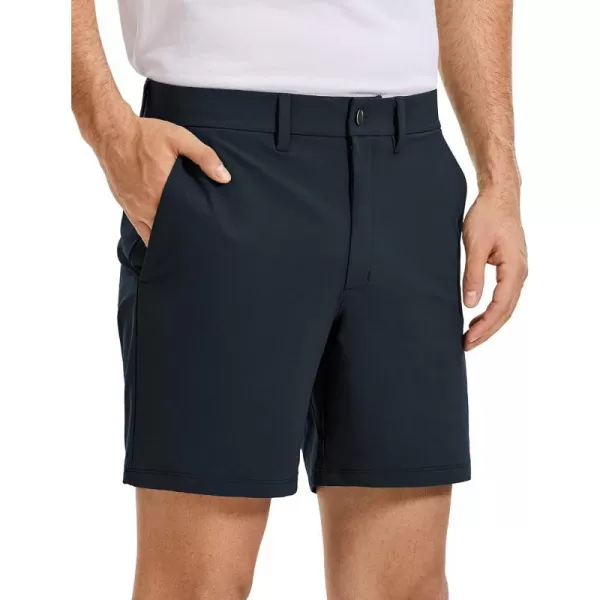 CRZ YOGA Mens Stretch Golf Shorts  79 Slim Fit Waterproof Athletic Casual Work Shorts with Pockets7 inches True Navy