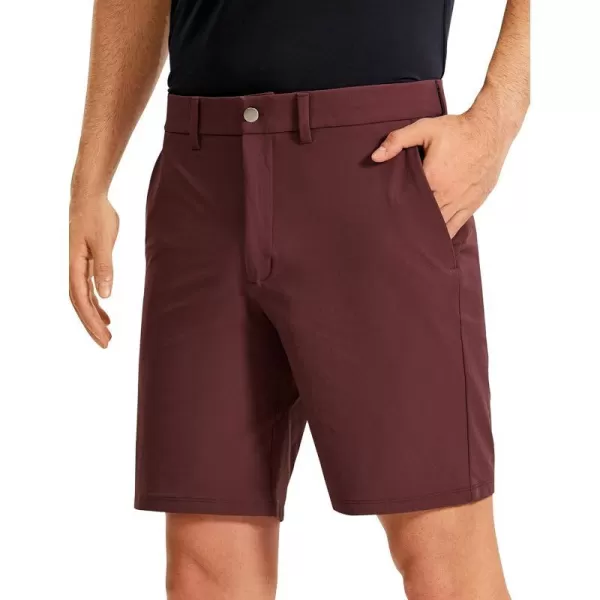 CRZ YOGA Mens Stretch Golf Shorts  79 Slim Fit Waterproof Athletic Casual Work Shorts with Pockets9 inches Dark Red