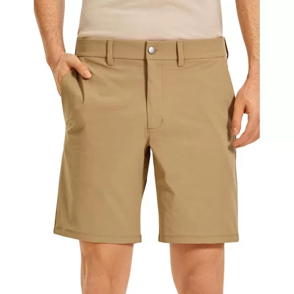 CRZ YOGA Mens Stretch Golf Shorts  79 Slim Fit Waterproof Athletic Casual Work Shorts with Pockets9 inches Khaki