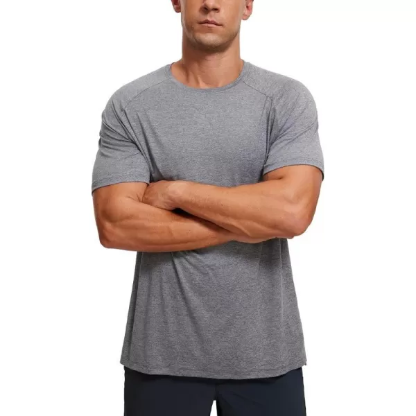 CRZ YOGA Mens Workout Short Sleeve TShirt Quick Dry Gym Athletic Running Stretchy Tee Shirts TopPlatinum Heather