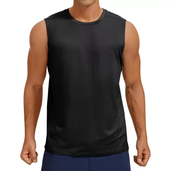 CRZ YOGA Mens Workout Sleeveless Shirt Quick Dry Stretchy Swim Shirts Athletic Gym Running Beach Tank TopBlack