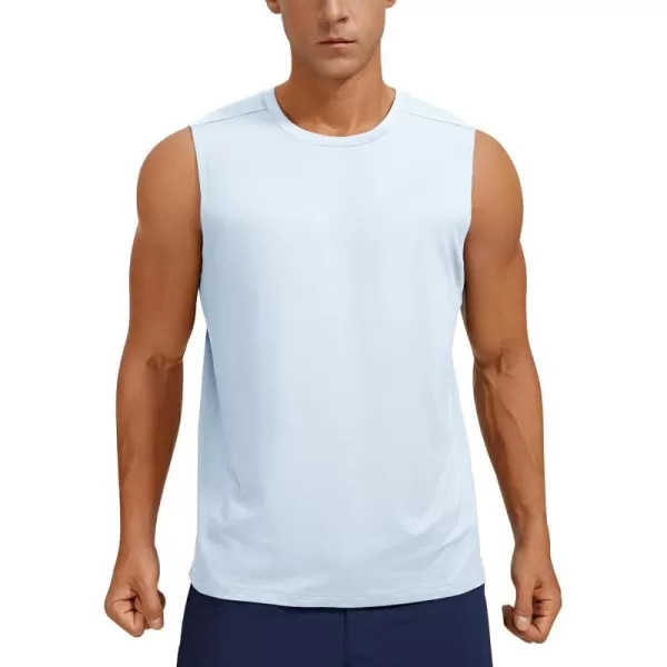 CRZ YOGA Mens Workout Sleeveless Shirt Quick Dry Stretchy Swim Shirts Athletic Gym Running Beach Tank TopBlue Linen