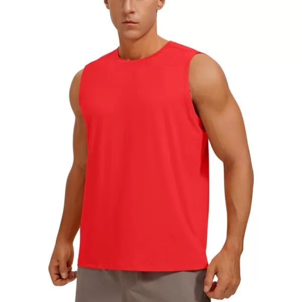 CRZ YOGA Mens Workout Sleeveless Shirt Quick Dry Stretchy Swim Shirts Athletic Gym Running Beach Tank TopDeep Red