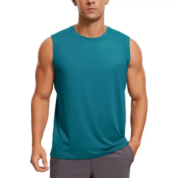 CRZ YOGA Mens Workout Sleeveless Shirt Quick Dry Stretchy Swim Shirts Athletic Gym Running Beach Tank TopGreen Jade