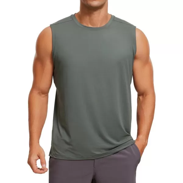 CRZ YOGA Mens Workout Sleeveless Shirt Quick Dry Stretchy Swim Shirts Athletic Gym Running Beach Tank TopGrey Sage