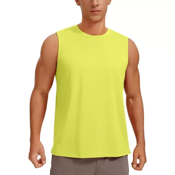 CRZ YOGA Mens Workout Sleeveless Shirt Quick Dry Stretchy Swim Shirts Athletic Gym Running Beach Tank TopLuminous Yellow