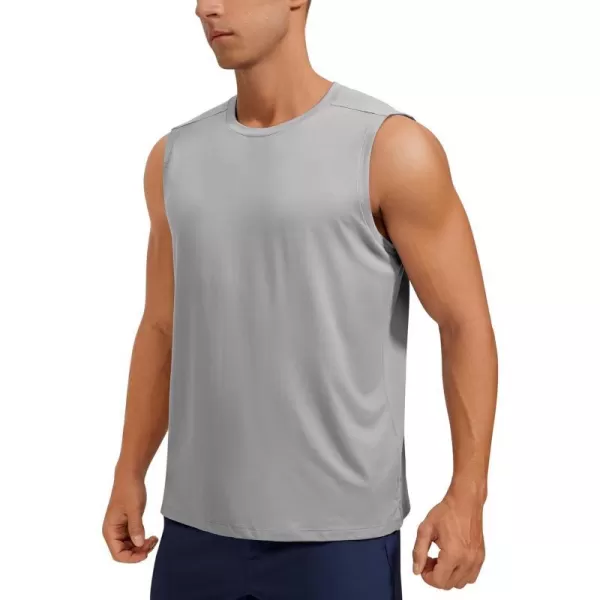 CRZ YOGA Mens Workout Sleeveless Shirt Quick Dry Stretchy Swim Shirts Athletic Gym Running Beach Tank TopSilver Gray