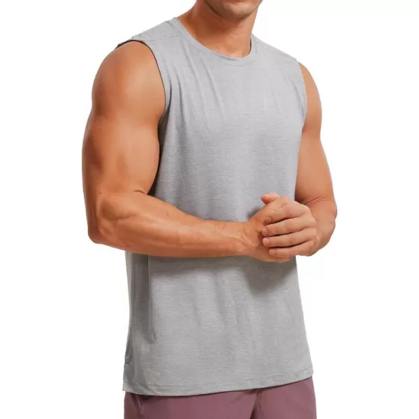 CRZ YOGA Mens Workout Sleeveless Shirt Quick Dry Stretchy Swim Shirts Athletic Gym Running Beach Tank TopSilver Mist