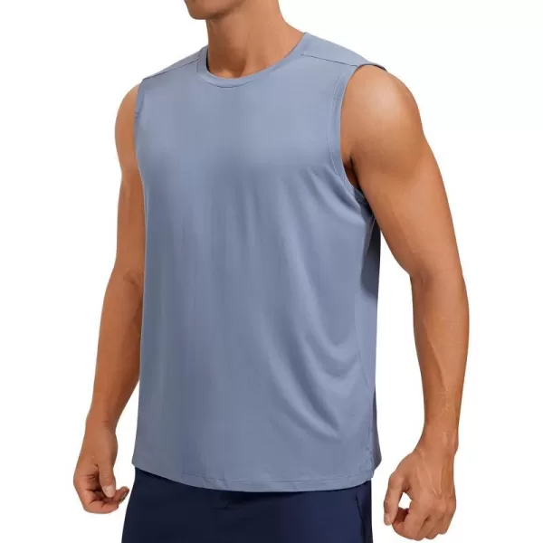 CRZ YOGA Mens Workout Sleeveless Shirt Quick Dry Stretchy Swim Shirts Athletic Gym Running Beach Tank TopSlate Blue