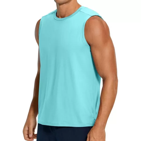 CRZ YOGA Mens Workout Sleeveless Shirt Quick Dry Stretchy Swim Shirts Athletic Gym Running Beach Tank TopTropical Mint Green