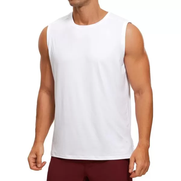 CRZ YOGA Mens Workout Sleeveless Shirt Quick Dry Stretchy Swim Shirts Athletic Gym Running Beach Tank TopWhite