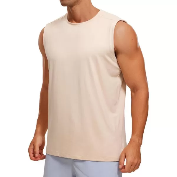 CRZ YOGA Mens Workout Sleeveless Shirt Quick Dry Stretchy Swim Shirts Athletic Gym Running Beach Tank TopWhite Opal