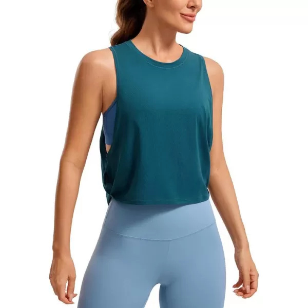 CRZ YOGA Pima Cotton Cropped Tank Tops for Women  Sleeveless Sports Shirts Athletic Yoga Running Gym Workout Crop TopsGreen Jade