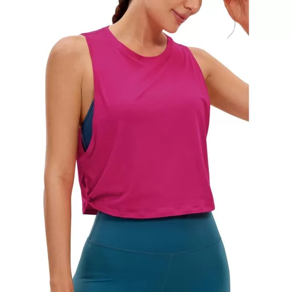 CRZ YOGA Pima Cotton Cropped Tank Tops for Women  Sleeveless Sports Shirts Athletic Yoga Running Gym Workout Crop TopsSizzling Pink