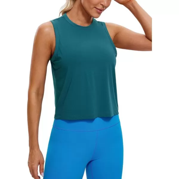 CRZ YOGA Pima Cotton Cropped Tank Tops for Women High Neck Crop Workout Tops Sleeveless Athletic Gym ShirtsBorealis Green